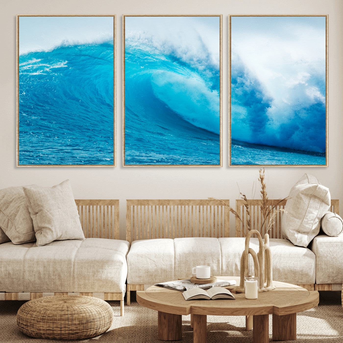 15566-MGV-CV-36X24-Ocean Wave Wall Art Canvas Print, Framed Curling Wave Art Picture Print, Vibrant Surf Wave Perfect Coastal Surf Decor Artwork