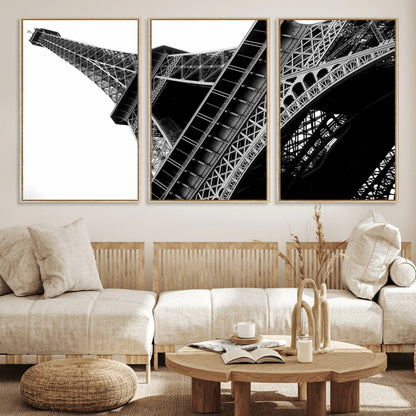 89033-MGV-FC-60X30-3P_Natural-Eiffel Tower Wall Art – Dramatic Black and White Architectural Canvas Print, Modern Paris Decor for Office, Living Room or