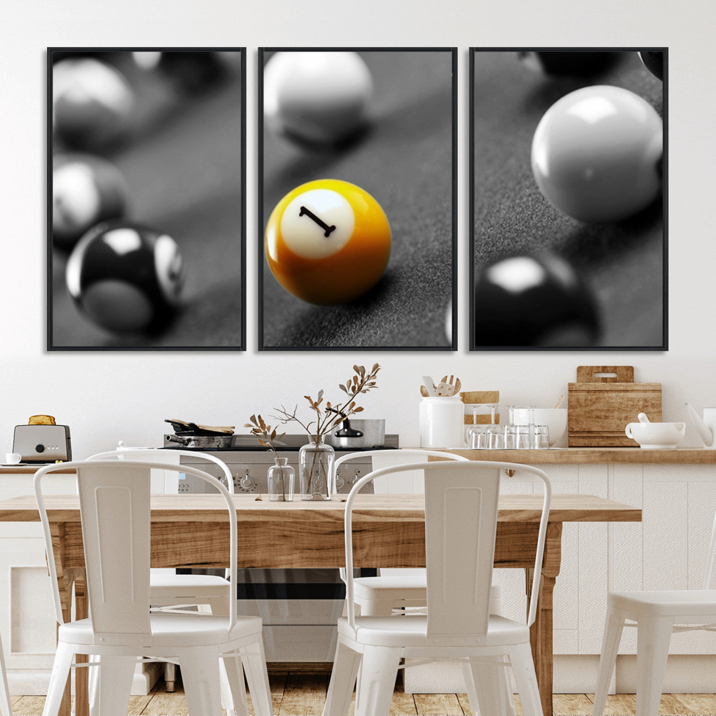 52108-MGV-CV-36X24-Precision Pool Table Wall Art – Close Up Yellow 1 Ball Canvas Print, Hand-Played Billiards Game Decor for Office, Game Room, or