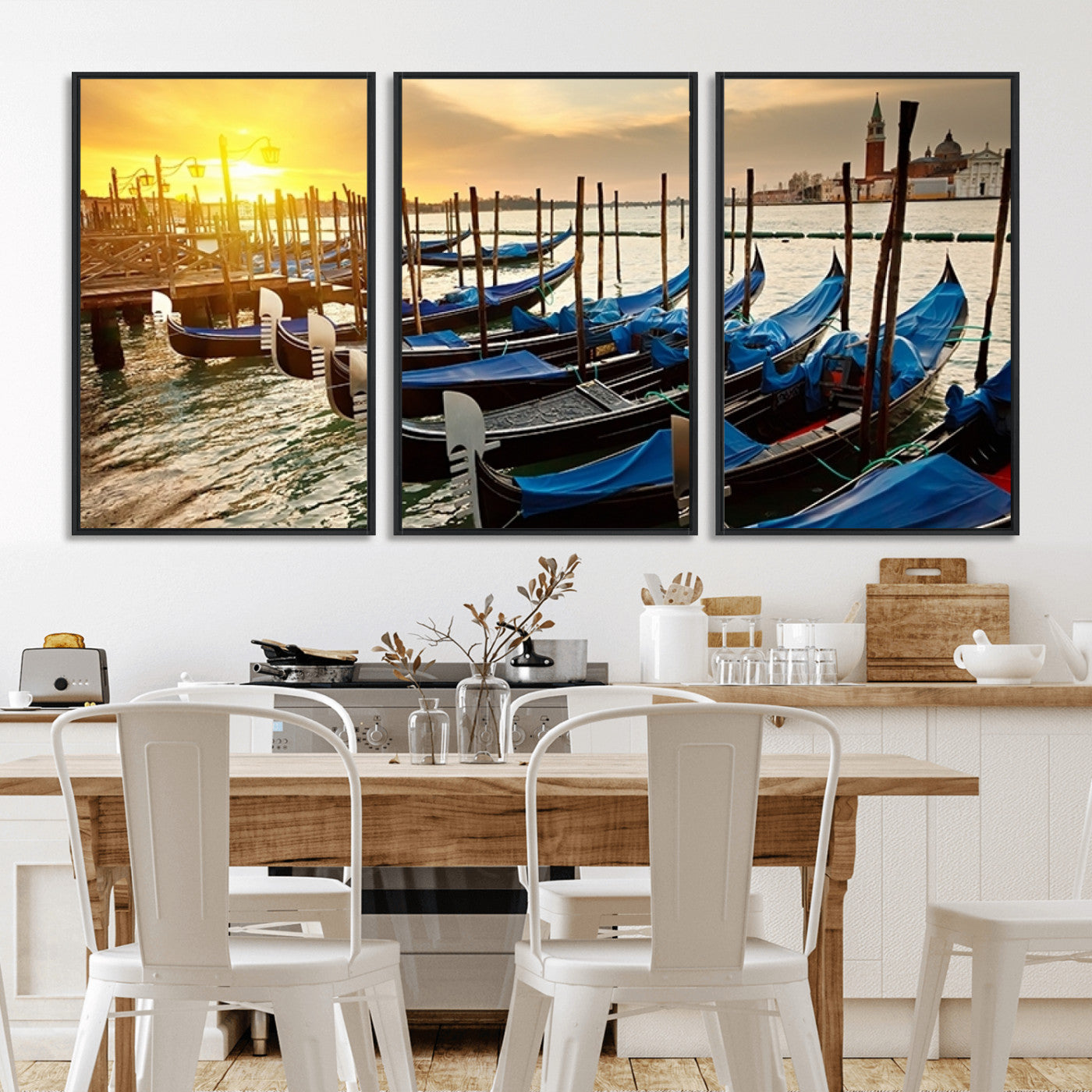 25872-MGV-CV-36X24-Venetian Gondola Dock Wall Art – Serene Sunset Canal Canvas Print, Tranquil Water Travel Decor for Office, Living Room, or Man