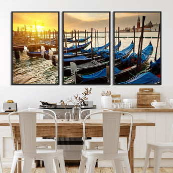 25872-MGV-CV-36X24-Venetian Gondola Dock Wall Art – Serene Sunset Canal Canvas Print, Tranquil Water Travel Decor for Office, Living Room, or Man