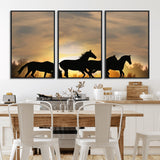 16620-MGV-CV-36X24-Sunset Stallions Wall Art – Silhouetted Horses Running Canvas Print, Nature’s Rhythm, Perfect for Living Room, Office, or Man Cave