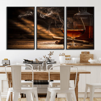 92305-MGV-CV-36X24-Whiskey & Cigar Wall Art – Moody Whiskey and Cigar Canvas Print, Sophisticated Bar or Home Lounge Decor for Office, Man Cave or