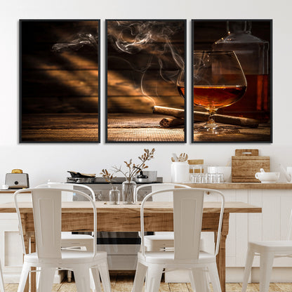 92305-MGV-CV-36X24-Whiskey & Cigar Wall Art – Moody Whiskey and Cigar Canvas Print, Sophisticated Bar or Home Lounge Decor for Office, Man Cave or