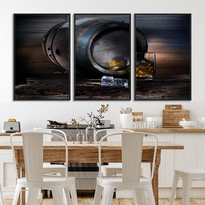 78049-MGV-CV-36X24-Whiskey Barrel Wall Art – Rustic Whiskey Barrel and Glass with Ice Canvas Print, Classic Bar or Lounge Decor for Home, Office, or