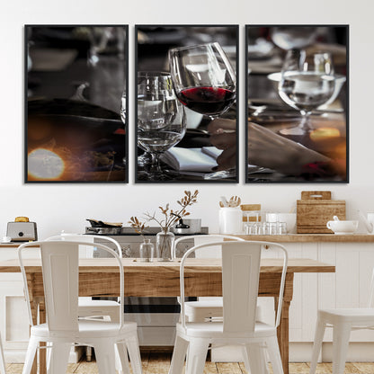 75513-MGV-CV-36X24-Elegant Wine Toast Wall Art – Close-Up Red Wine Glass at Dinner Table Canvas Print, Sophisticated Dining Room or Bar Decor