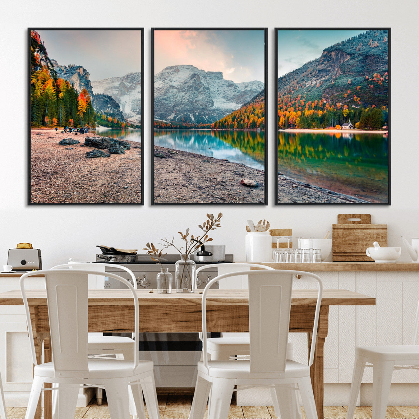 25982-MGV-CV-36X24-Autumn Mountain Lake Wall Art – Panoramic Fall Foliage and Snowy Peaks Canvas Print, Scenic Nature Decor for Living Room or Office