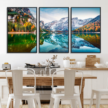 10402-MGV-CV-36X24-Snowy Mountain Lake Wall Art – Autumn Landscape Canvas Print with Reflection, Nature Decor for Living Room, Office, Bedroom or
