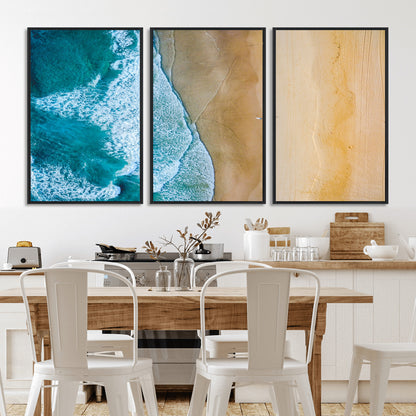 46640-MGV-CV-36X24-Aerial Beach Wall Art – Turquoise Waves and Golden Sand Canvas Print with Lone Surfer, Coastal Ocean Decor for Living Room,