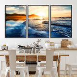 86173-MGV-CV-36X24-Golden Sunset Beach Wall Art – Reflective Ocean Canvas Print with Mountains and Waves, Coastal Nature Decor for Living Room,