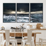 42607-MGV-CV-36X24-Stormy Ocean Wall Art – Dramatic Sea and Sky Canvas Print with Sun Rays, Moody Nature Decor for Living Room, Office, Bedroom or
