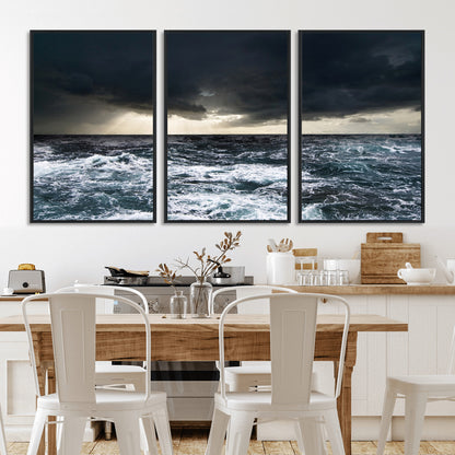 42607-MGV-CV-36X24-Stormy Ocean Wall Art – Dramatic Sea and Sky Canvas Print with Sun Rays, Moody Nature Decor for Living Room, Office, Bedroom or