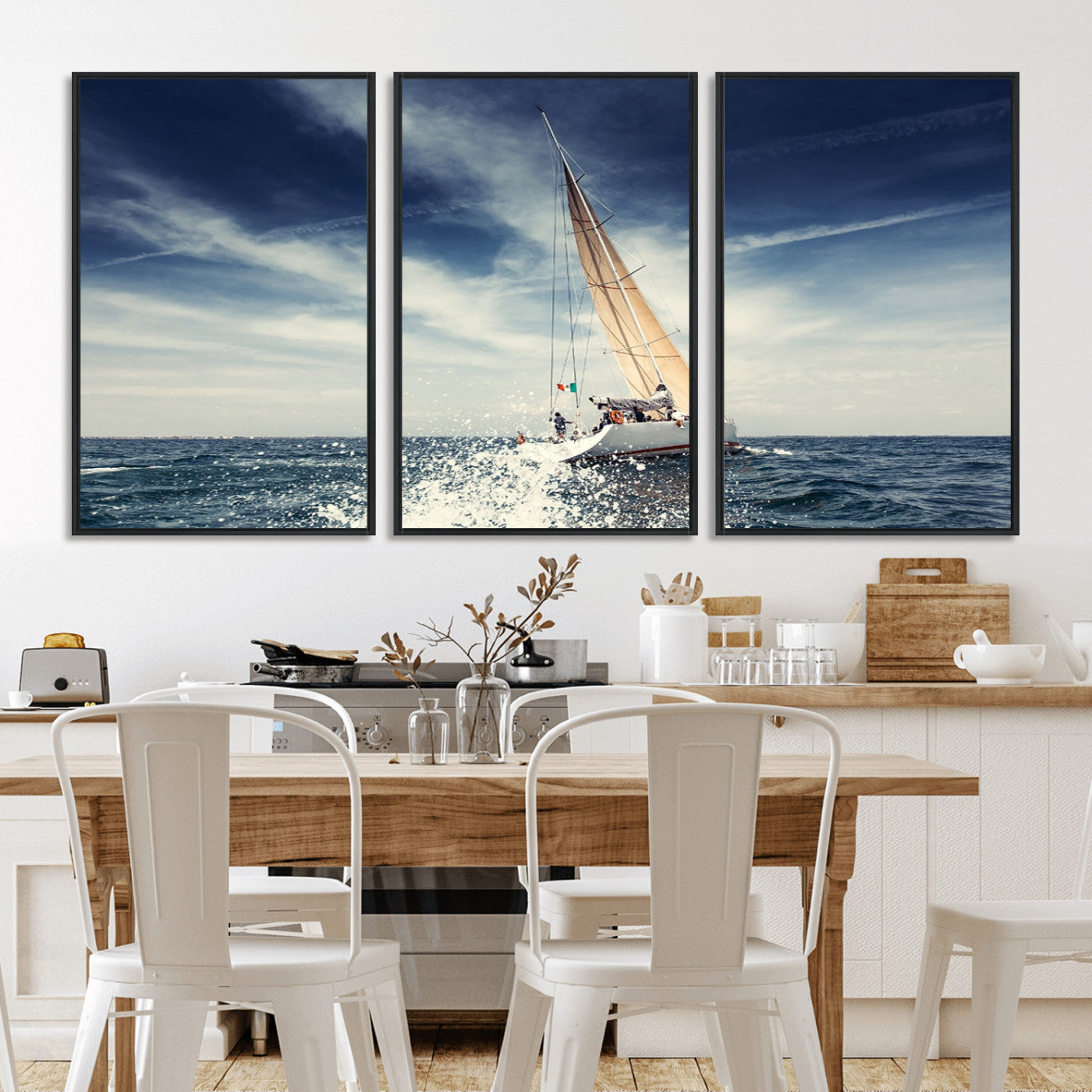 75430-MGV-CV-36X24-Sailing Boat Wall Art – Dynamic Ocean Yacht Canvas Print, Nautical Decor for Living Room, Office, Beach House or Cabin