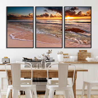 38302-MGV-CV-36X24-Sunset Beach Wall Art – Stunning Ocean Waves and Rock Canvas Print, Warm Coastal Decor for Living Room, Bedroom, Office or Beach