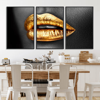84747-MGV-CV-36X24-Golden Lips Black & White Portrait – Glamorous Metallic Lip Art Print, Modern Wall Decor for Bedroom, Beauty & Fashion Lover Gift
