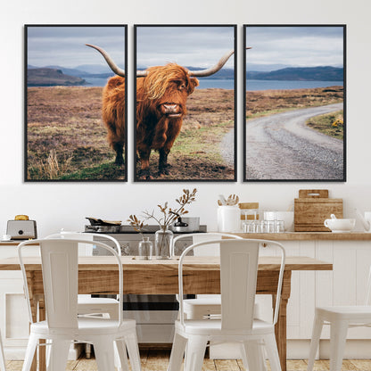 56121-MGV-CV-36X24-Rustic Highland Cow Wall Art – Panoramic Nature Canvas Print, Perfect Decor for Home, Office, Living Room or Man Cave
