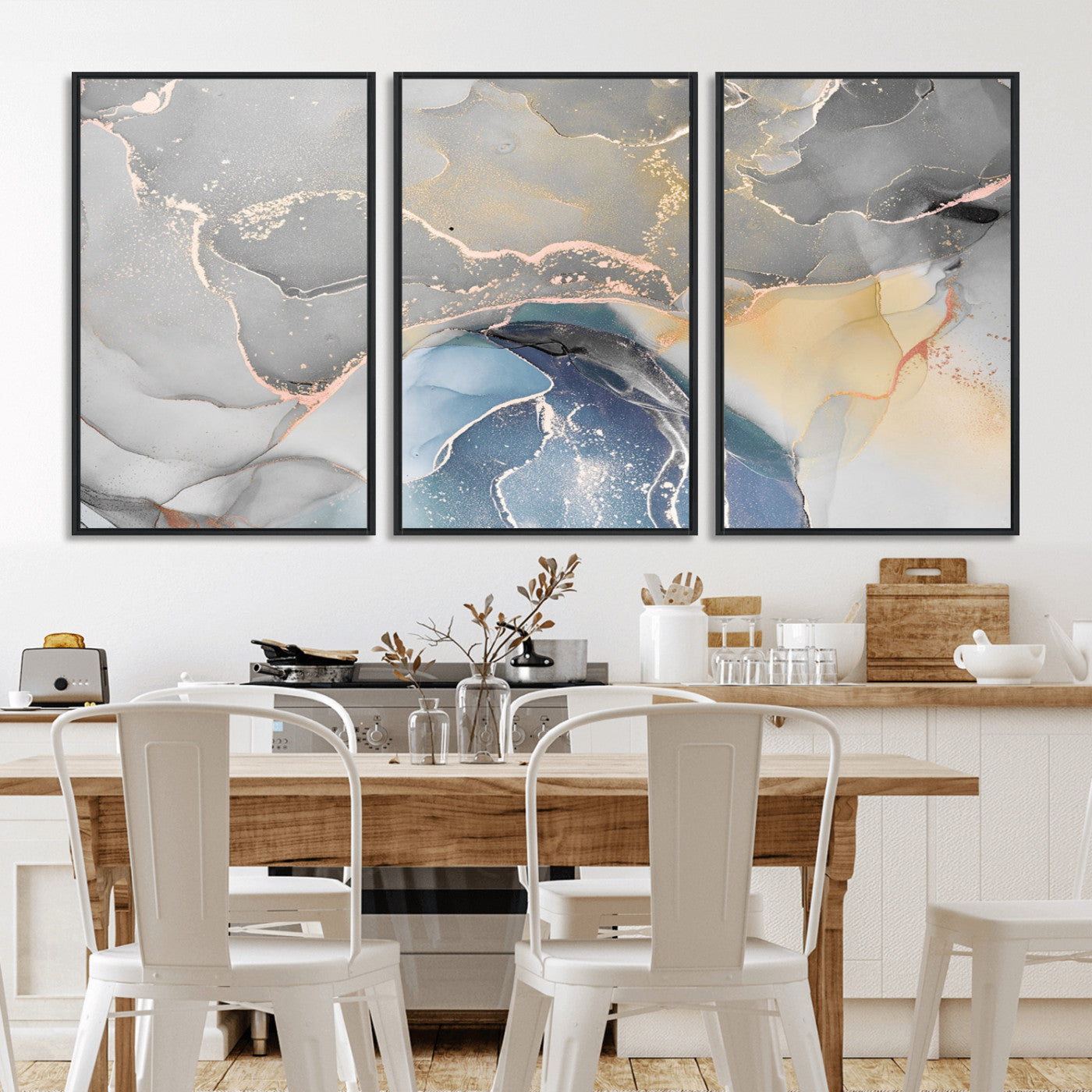 63211-MGV-CV-36X24-Abstract Fluid Art Wall Decor – Blue, Gray & Gold Canvas Print, Modern Home and Office Wall Art Decor for Living Room, Bedroom or