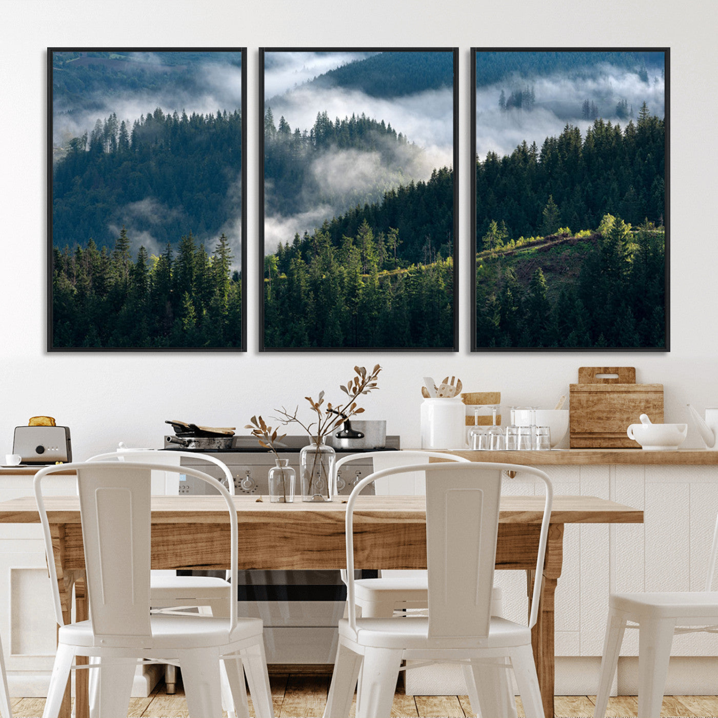 55972-MGV-CV-36X24-Whispering Pines Wall Art – Panoramic Misty Forest Canvas Print, Serene Nature Decor for Home, Office or Cabin Retreat