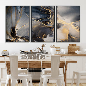 24068-MGV-CV-36X24-Luxury Abstract Wall Art – Gold & Gray Fluid Ink Painting Canvas, Modern Metallic Home Decor, Elegant Office or Living Room Accent