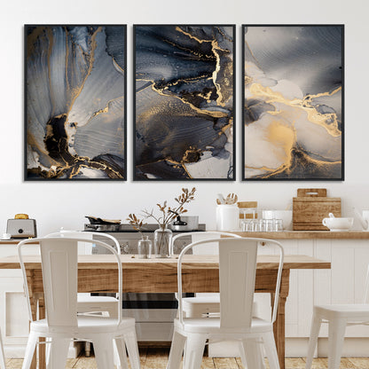 24068-MGV-CV-36X24-Luxury Abstract Wall Art – Gold & Gray Fluid Ink Painting Canvas, Modern Metallic Home Decor, Elegant Office or Living Room Accent