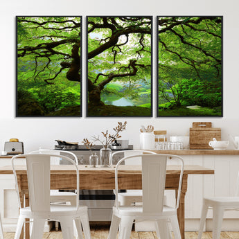 18094-MGV-CV-36X24-Emerald Canopy Wall Art – Panoramic Lush Green Tree Canvas Print, Serene Nature Decor for Office, Living Room or Meditation Space