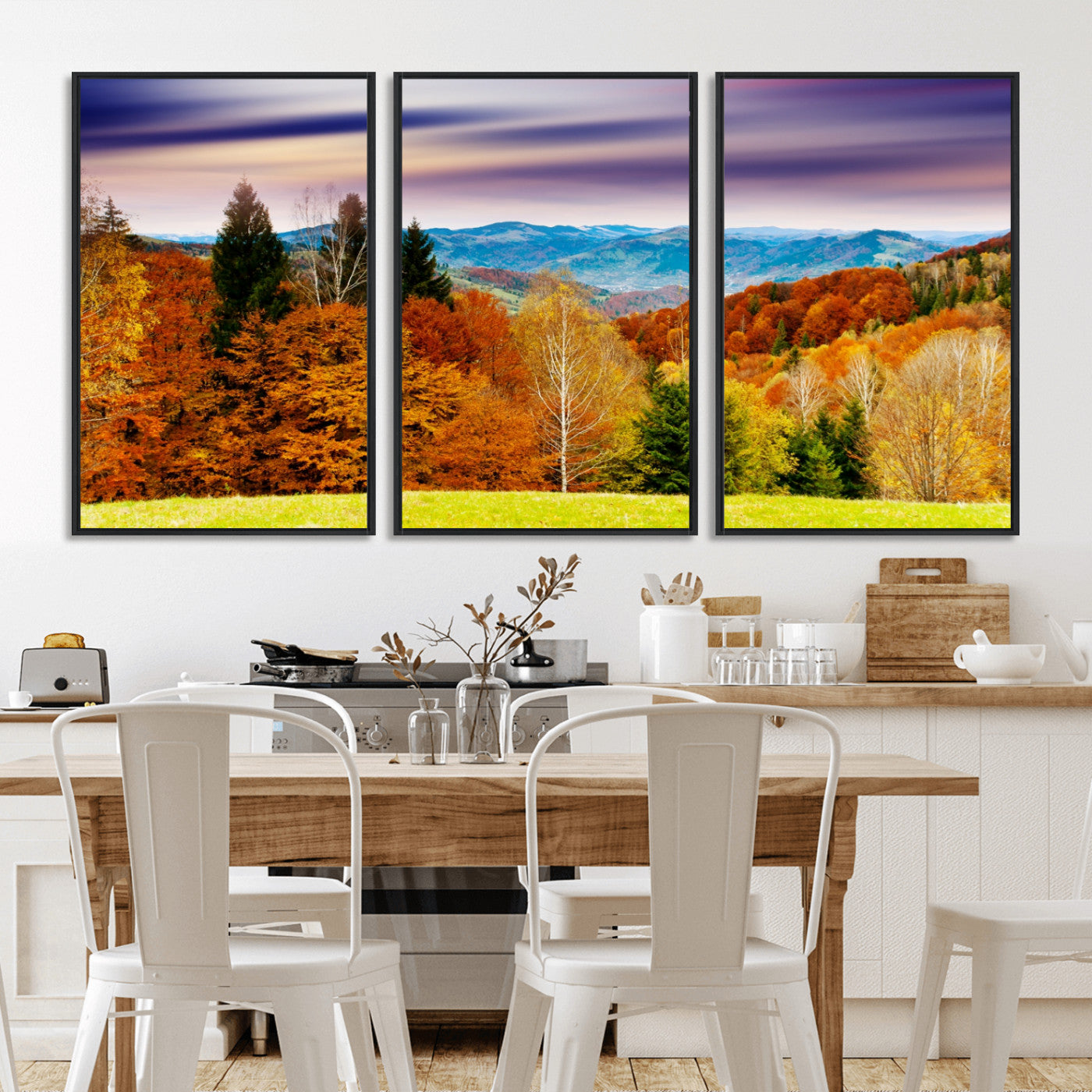 58007-MGV-FC-60X30-3P_Black-Autumn Mountain Landscape Wall Art – Stunning Fall Forest Canvas Print, Cozy Nature Decor for Home or Office