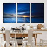 65405-MGV-FC-60X30-3P_Black-Blue Sunrise Seascape Wall Art – Tranquil Ocean Horizon Canvas Print with Golden Sunlight and Deep Sky, Coastal Landscape Decor