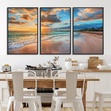 41572-MGV-FC-60X30-3P_Black-Sunset Beach Wall Art – Ocean Waves and Palm Trees Canvas Print, Tropical Coastal Sunset Seascape Decor for Living Room, Bedroom