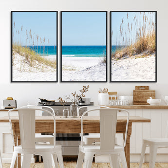 58498-MGV-FC-60X30-3P_Black-White Sandy Beach Wall Art – Panoramic Coastal Canvas Print, Ocean View Decor for Living Room, Bedroom, Office, Relaxing Seaside