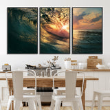 55359-MGV-FC-60X30-3P_Black-Radiant Ocean Wave Wall Art – Panoramic Surf Canvas Print, Vibrant Sunset Beach Decor for Home, Office or Man Cave