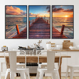 28836-MGV-FC-60X30-3P_Black-Ocean Pier Sunset Wall Art – Wooden Dock and Golden Horizon Canvas Print, Coastal Seascape Photography for Living Room, Bedroom,