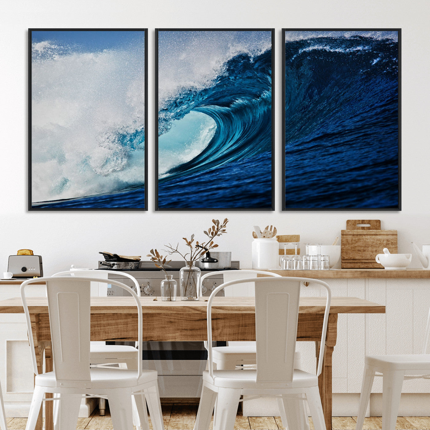89502-MGV-FC-60X30-3P_Black-Powerful Ocean Wave Wall Art – Panoramic Blue Sea Wave Canvas Print, Coastal Surf Photography Artwork for Living Room, Bedroom, or