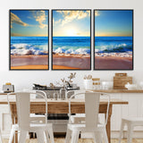 50522-MGV-FC-60X30-3P_Black-Ocean Sunrise Wall Art – Peaceful Beach Waves and Golden Horizon Canvas Print, Coastal Seascape Decor for Home or Office