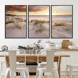 61246-MGV-FC-60X30-3P_Black-Coastal Sand Dunes Wall Art – Serene Beach Sunset Canvas Print with Grasses and Ocean View, Tranquil Seaside Decor for Living Room