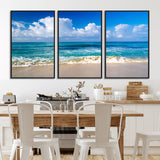 60364-MGV-FC-60X30-3P_Black-Tropical Ocean Wave Wall Art – Serene Blue Sea and White Sand Beach Canvas Print, Coastal Landscape Decor for Living Room, Bedroom