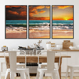 72948-MGV-FC-60X30-3P_Black-Ocean Sunset Wave Wall Art – Dramatic Seascape Canvas Print with Golden Sky and Crashing Waves, Coastal Beach Decor for Living