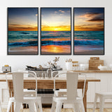 50627-MGV-FC-60X30-3P_Black-Ocean Sunset Wall Art – Serene Beach Canvas Print with Waves and Golden Sky, Coastal Decor for Living Room or Office