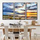 39645-MGV-FC-60X30-3P_Black-Golden Beach Sunset Wall Art – Serene Ocean Horizon Canvas Print, Coastal Nature Landscape Decor for Living Room, Bedroom or