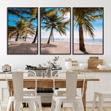 98175-MGV-FC-60X30-3P_Black-Tropical Palm Beach Wall Art – Relaxing Ocean Shore Canvas Print with Palm Trees, Coastal Summer Decor for Living Room, Bedroom or