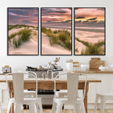 60570-MGV-FC-60X30-3P_Black-Beach Sunset Wall Art – Coastal Sand Dunes and Ocean Horizon Canvas Print, Tranquil Seascape Photography Decor for Living Room or