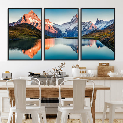 88453-MGV-FC-60X30-3P_Black-Mountain Lake Wall Art – Snow-Capped Peaks Reflected in Alpine Water Canvas Print, Nature Landscape Wall Decor for Living Room or