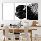 68780-MGV-FC-60X30-3P_Black-Bison Close-Up Wall Art – Black and White Buffalo Canvas Print, Rustic Wildlife Photography Decor for Living Room, Office, or