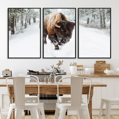 84699-MGV-CV-36X24-Bison in Winter Wall Art – Majestic Buffalo Canvas Print with Snowy Forest Landscape, Rustic Wildlife Artwork for Cabin, Living