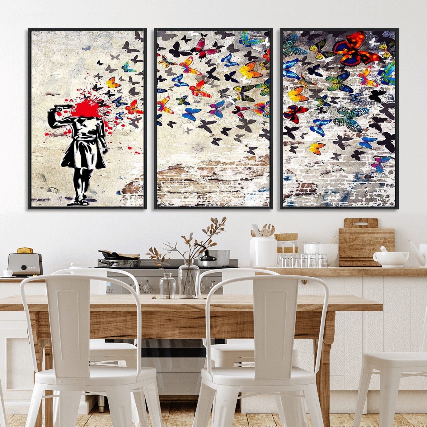 88654-MGV-FC-60X30-3P_Black-Butterfly Explosion Graffiti Wall Art – Street Art Canvas Print, Colorful Butterfly Spray Mural, Modern Abstract Urban Wall Decor