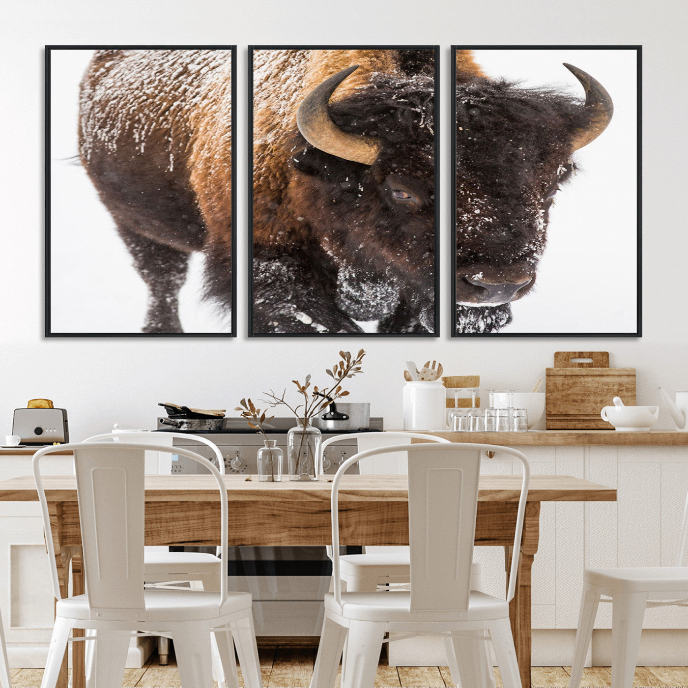 65605-MGV-FC-60X30-3P_Black-Snow Bison Wall Art – Close Up Buffalo Canvas Print, Rustic Western Wildlife Photography, Farmhouse Cabin Lodge Decor for Living