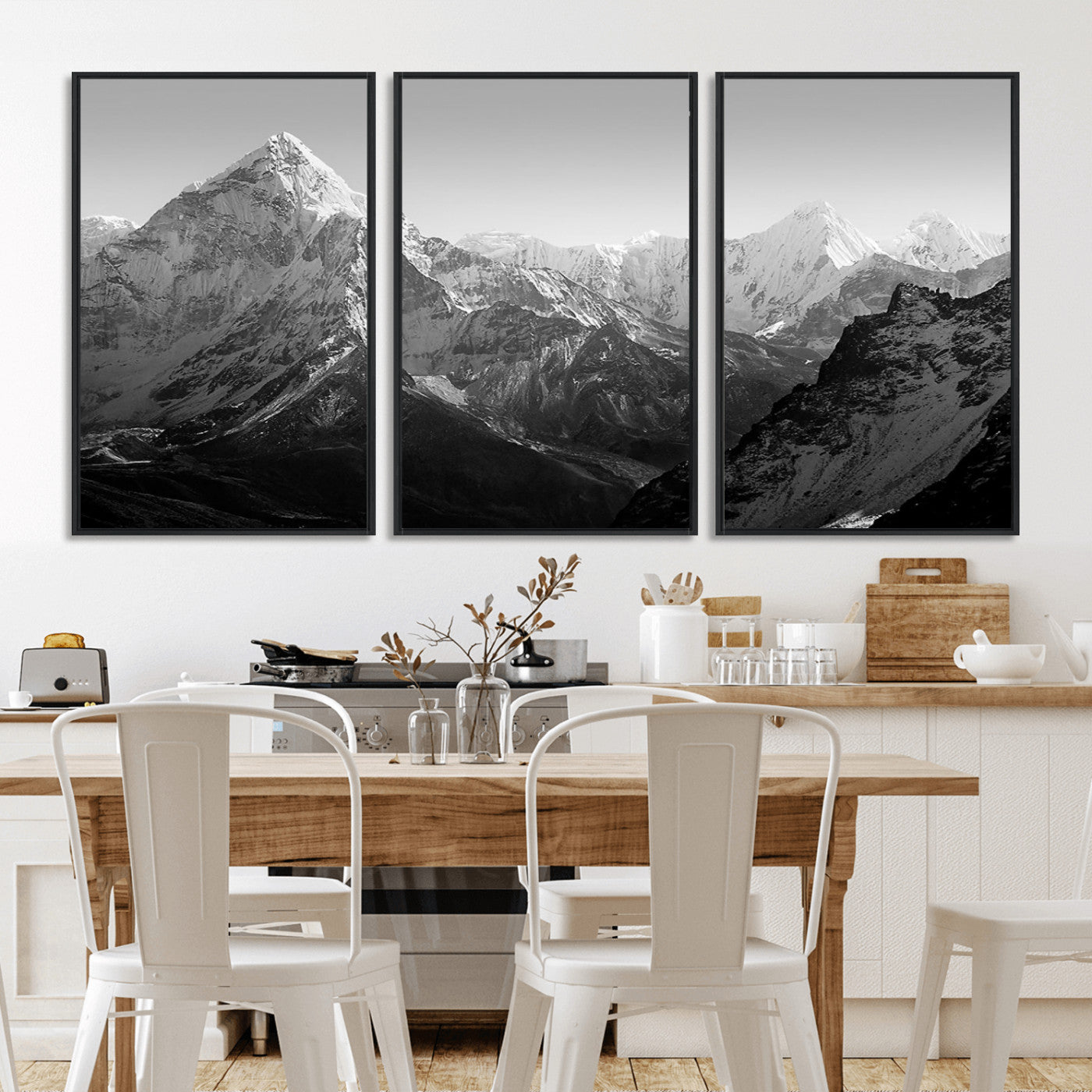 10775-MGV-FC-60X30-3P_Black-Snow Capped Mountain Wall Art – Black and White Canvas Print of Majestic Peaks, Nature Landscape Photography for Office, Bedroom,