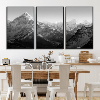 10775-MGV-FC-60X30-3P_Black-Snow Capped Mountain Wall Art – Black and White Canvas Print of Majestic Peaks, Nature Landscape Photography for Office, Bedroom,