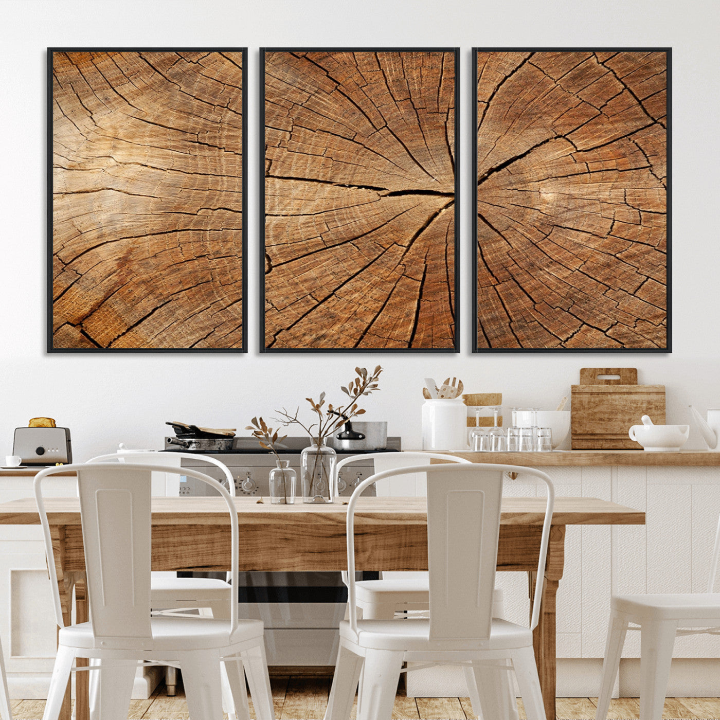 61710-MGV-FC-60X30-3P_Black-Tree Rings Wall Art – Rustic Wood Grain Canvas Print of Tree Trunk Cross Section, Nature Inspired Decor for Cabin, Office, Living