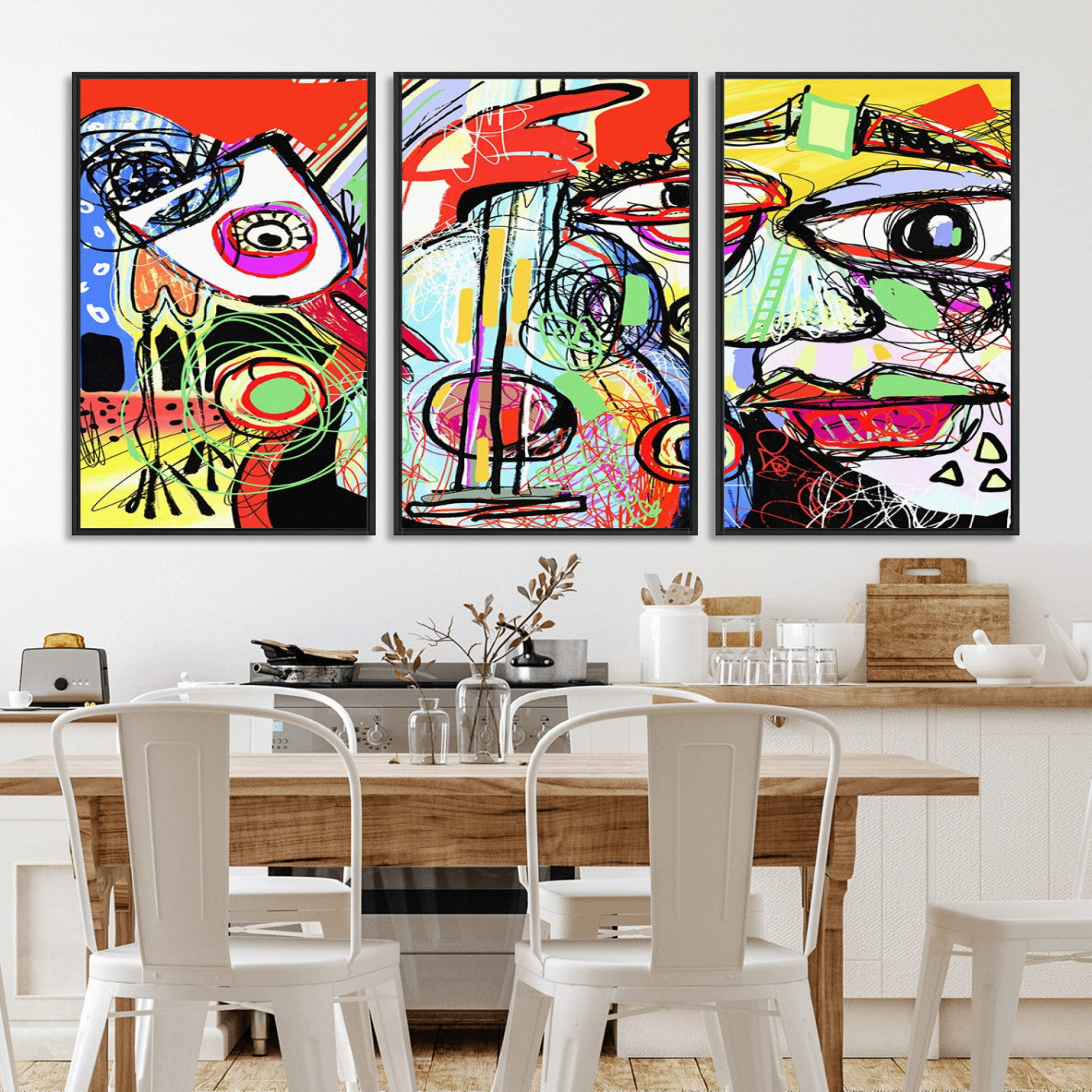 37796-MGV-FC-60X30-3P_Black-Picasso Style Wall Art Canvas Print, Framed Picasso Art Picture Print, Picasso Cubism Perfect Modern Abstract Decor Artwork
