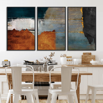 35026-MGV-CV-36X24-Abstract Canvas Wall Art – Modern Teal, Rust, Black and Gold Textured Painting, Contemporary Decor for Living Room, Bedroom or